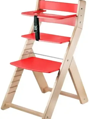 Horká Nabídka Rostoucí dřevěná ergonomická židle LUCA přírodní lak/ červená