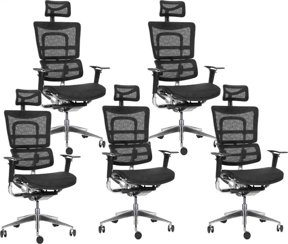 MERCURY - 5PACK Ergonomická kancelářská židle ORION JNS-801, černá sítovina W-51 (vzorovaná), leštěný kříž (5 ks) – pro dlouhé sezení 8–12 h Novinka