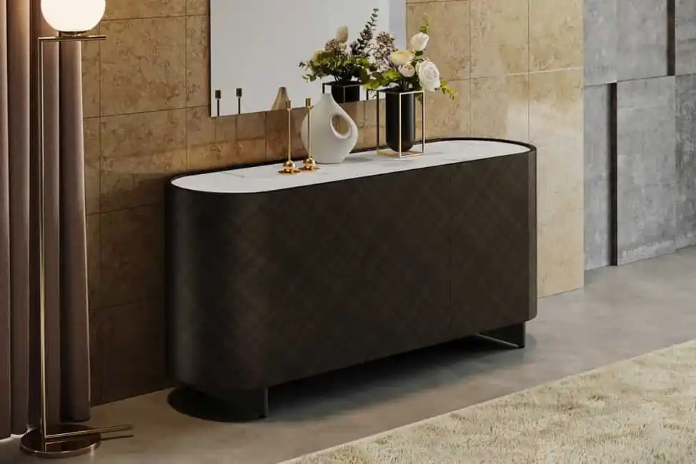 Koupit Online Designová komoda Rimini s bronzovým 3D efektem a keramickou deskou 150cm