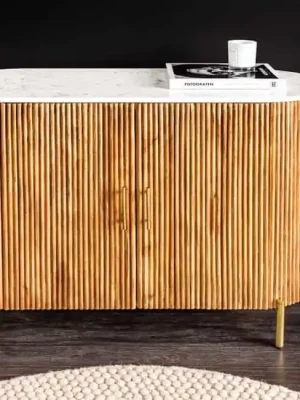 Designová dřevěná komoda s mramorovou deskou Pathum mango 102cm Super Cena