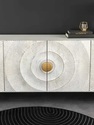 Luxusní bílá komoda z mangového masivu Golden Sunset 177cm Vysoce Kvalitní