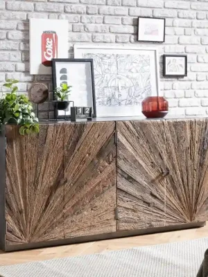 Designová komoda z masivu a kovu Durham recyklované dřevo 160cm Nejlepší Volba
