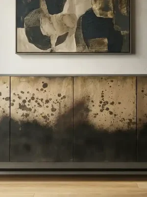 Exkluzivní masivní komoda Artesia s oxidovanou mosazí 177 cm Autentický