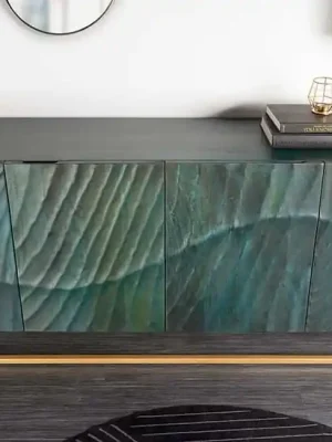 Luxusní komoda z masivu Scorpion Mango Tyrkysová 177cm Autentický