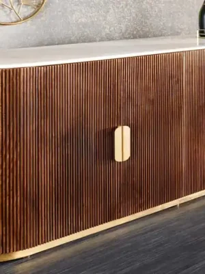 Luxusní komoda z masivu s mramorovou deskou Gatsby Mango 170cm Expresní Doručení