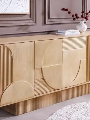 Masivní příborník Art Deco 170cm Mango Bělený Designový klenot Nová Kolekce