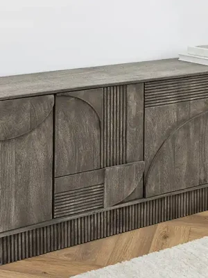 Designová 3D komoda z mangového masivu Art Deco kouřová šedá 170cm Ihned K Objednání