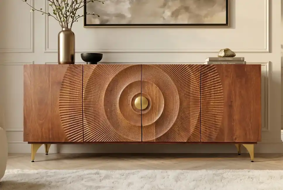 Designová masivní komoda Golden Sunset hnědá 177 cm Tovární Cena
