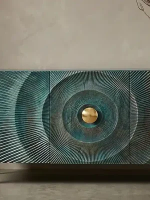 Odeslání Ihned Designová masivní komoda Golden Sunset tyrkysová 140 cm