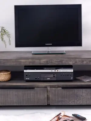Moderní stolek pod TV z masivu Iron Craft Mango šedá 130cm Cenově Výhodný