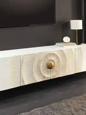Odeslání Ihned Luxusní bílý TV stolek Golden Sunset 180cm Masiv Mango