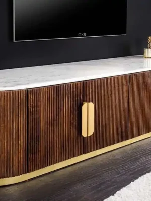 Super Cena Luxusní mramorový stolek pod TV Gatsby z mangového masivu 170cm