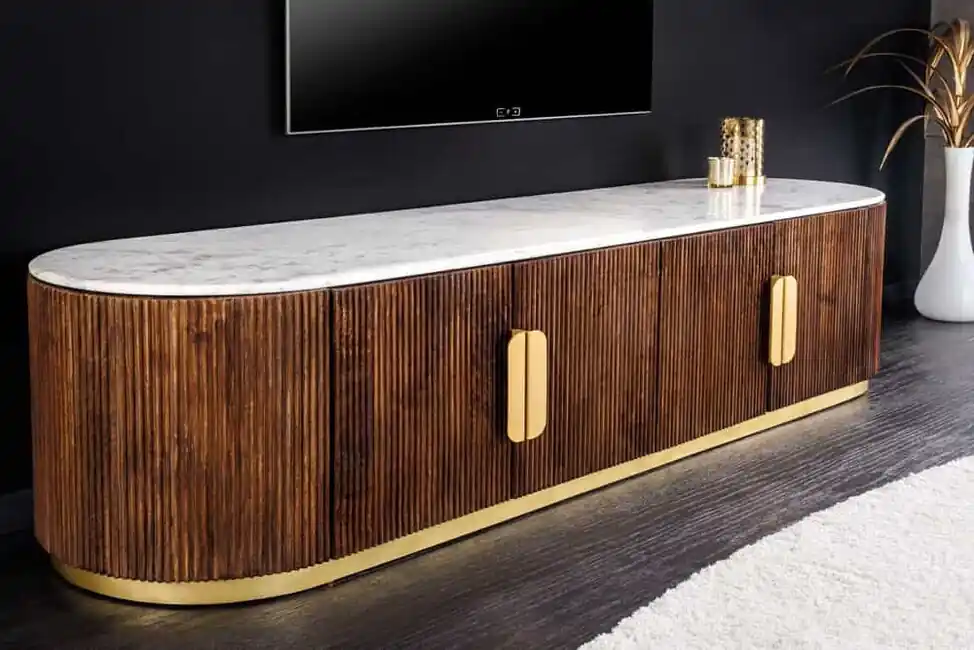 Super Cena Luxusní mramorový stolek pod TV Gatsby z mangového masivu 170cm