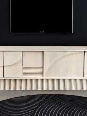 Ověřený Designový 3D stolek pod TV z masivu Art Deco Mango 200cm