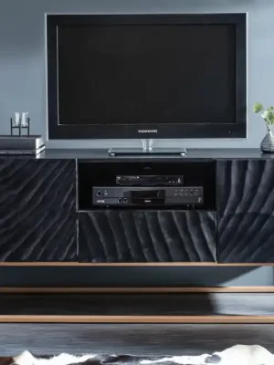Luxusní stolek pod TV z masivu Scorpion Mango černá 160cm Autentický