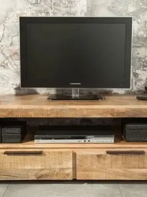 Omezená Nabídka Moderní stolek pod TV z masivu Iron Craft Mango 130cm
