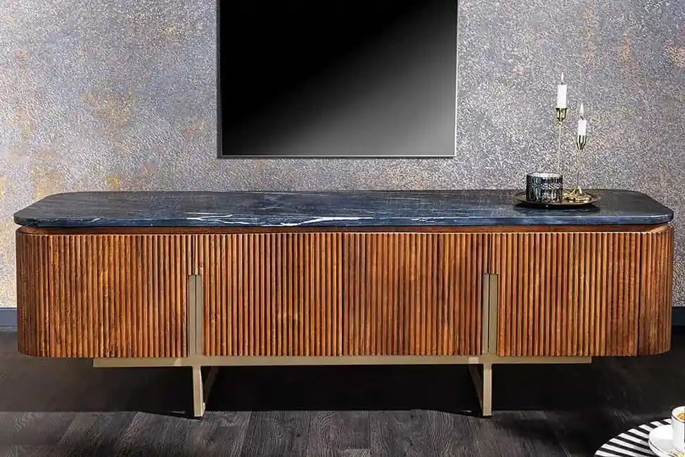 Designový stolek pod TV z masivu s mramorovou deskou Gatsby Mango 160cm Hit Sezóny