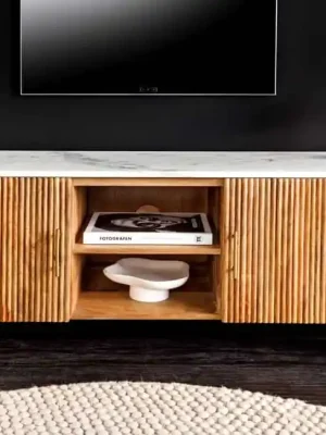 Speciální Cena Dřevěný televizní stolek s mramorovou deskou Pathum mango 140cm