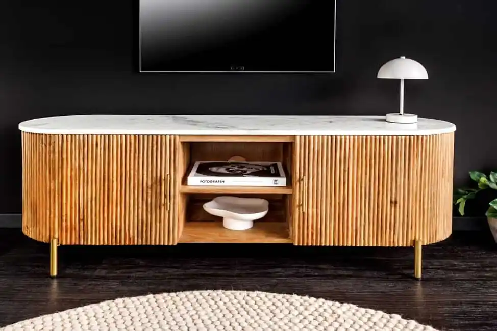 Speciální Cena Dřevěný televizní stolek s mramorovou deskou Pathum mango 140cm