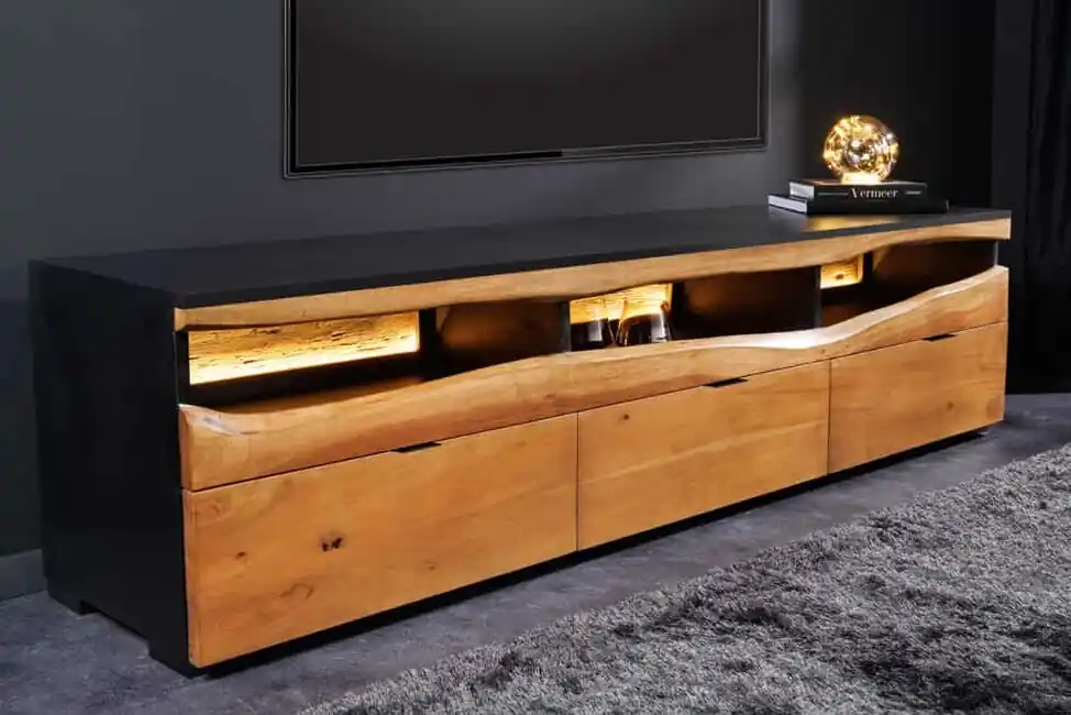 TV stolek Flow 180 cm masiv akácie s LED osvětlením Nejlepší Volba