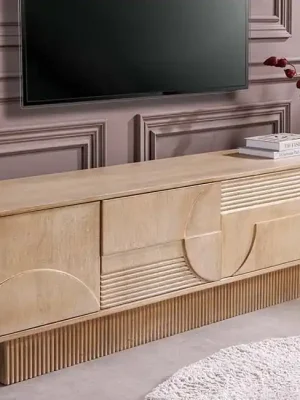 Designový TV stolek Art Deco 200cm Masiv Mango Bělený Originální