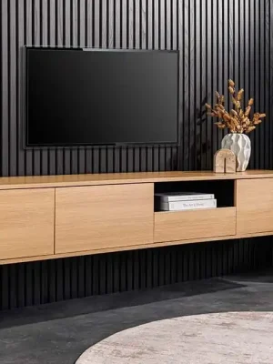 Speciální Cena Závěsný TV stolek Alto 200 cm Dub / Černá matná