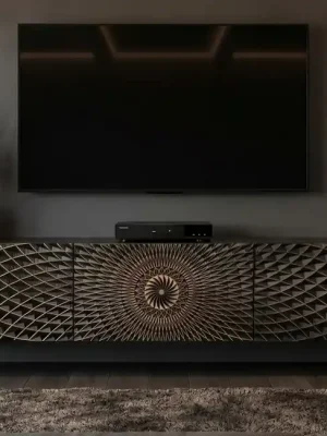 Designový závěsný TV stolek Illusion černo-zlatý 160 cm Speciální Cena