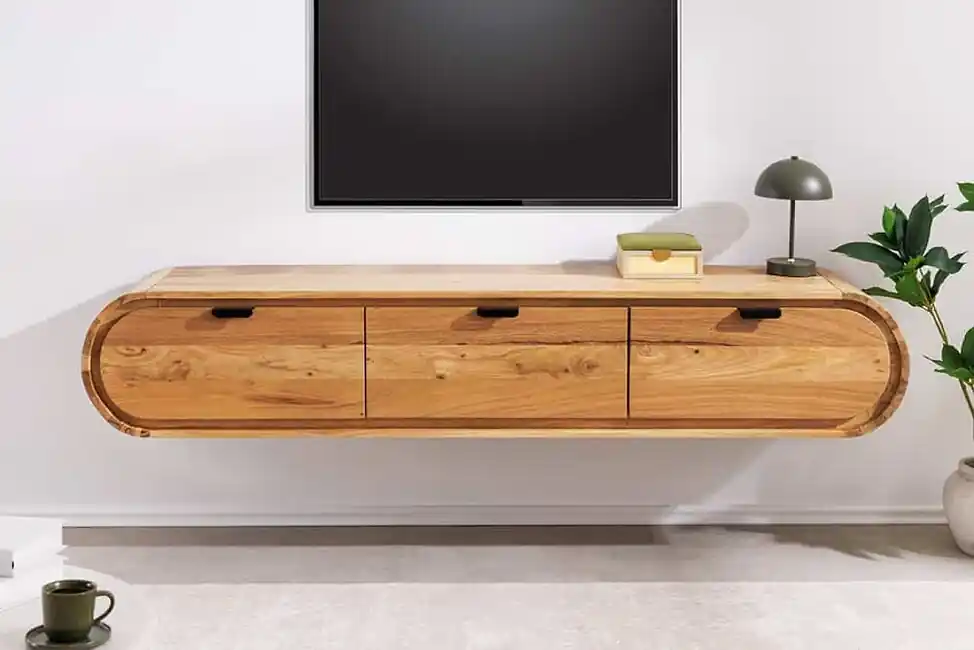 Sezónní Sleva Závěsný TV stolek Holm 160 cm – Masiv akácie / Oblé hrany