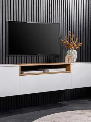 Závěsný TV stolek Alto 160 cm Bílá / Dub Akční Nabídka