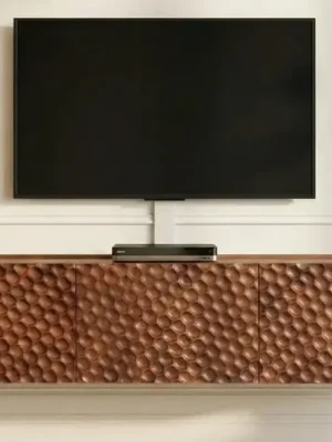 Originální Luxusní nástěnný TV stolek Lunar mangové dřevo hnědý 160 cm