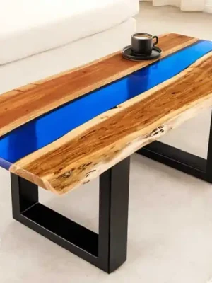 Konferenční stolek Purus – akáciové dřevo a epoxid 110cm Sleva
