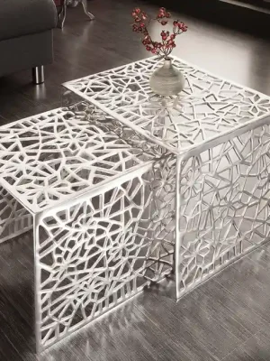 Vrácení Zdarma Designová sada 2 konferenčních stolků Abstract stříbrná 50cm