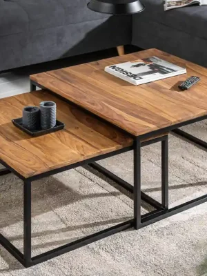 Sada 2 konferenčních stolků z masivu Elements Sheesham 75cm Super Cena