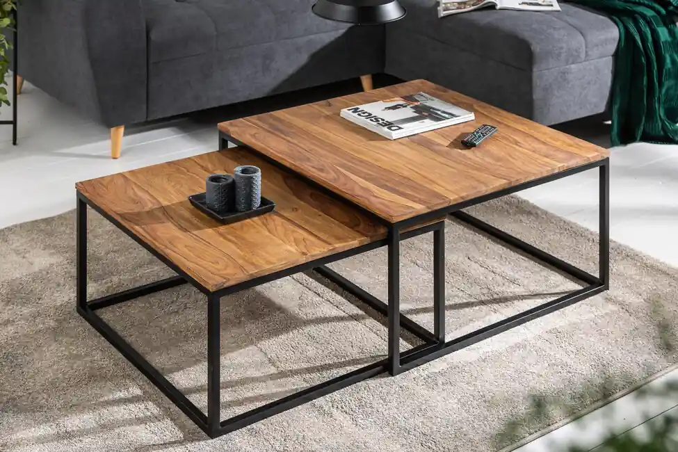 Sada 2 konferenčních stolků z masivu Elements Sheesham 75cm Super Cena