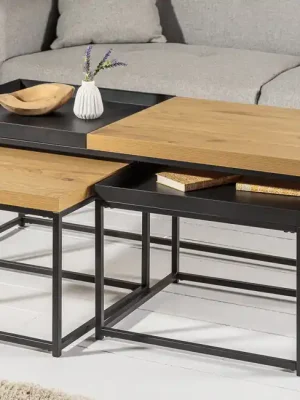 Sada 3 konferenčních stolků s odnímatelným podnosem Loft Dub 120cm Přímo Od Výrobce