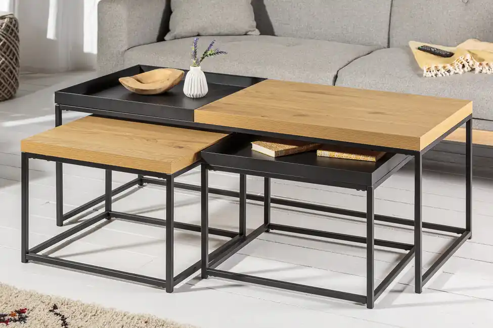 Sada 3 konferenčních stolků s odnímatelným podnosem Loft Dub 120cm Přímo Od Výrobce