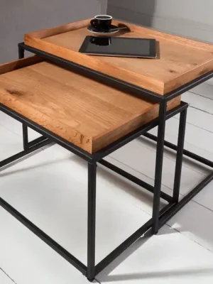 Nová Kolekce Sada 2 konferenčních stolků s odnímatelnými podnosy Elements Dub 60cm
