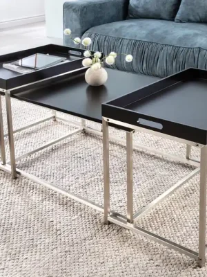 Sada 3 konferenčních stolků s odnímatelnými podnosy Elements černá 75cm Levný