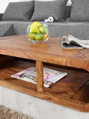 Masivní konferenční stolek Curved Sheesham 100cm Nová Kolekce