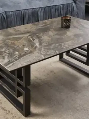 Luxusní konferenční stolek v mramorovém vzhledu Atlantis taupe 100cm Omezená Nabídka