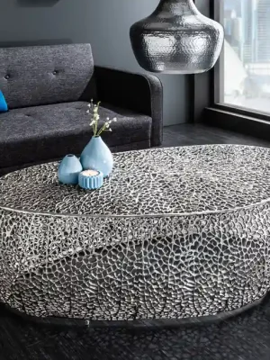 Nízká Cena Extravagantní konferenční stolek Leaf stříbrný 122cm