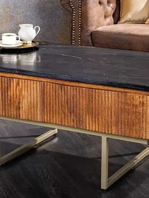 Designový konferenční stolek z masivu s mramorovou deskou Gatsby Mango 110cm Vrácení Zdarma