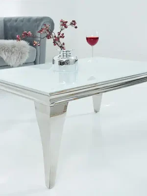 Horká Nabídka Skleněný konferenční stolek Barock White bílá stříbrná 100cm
