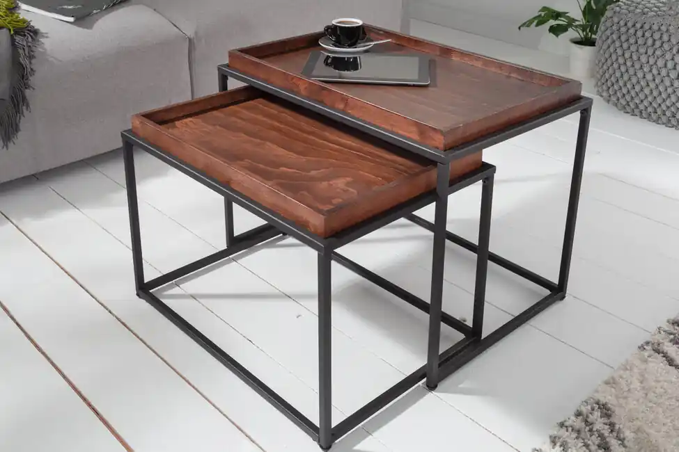 Sada 2 konferenčních stolků s odnímatelnými podnosy Elements Buk 60cm Must-Have