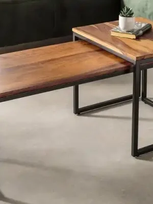 Sezónní Sleva Sada 2 konferenčních stolků z masivu Elements Sheesham 100cm
