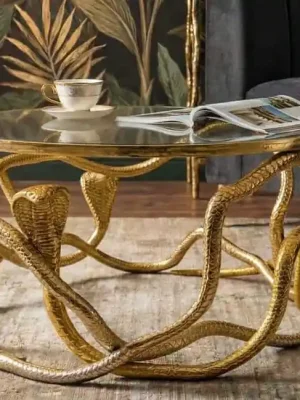Super Cena Luxusní konferenční stolek Medusa se zlatou sochařskou podstavou 67 cm
