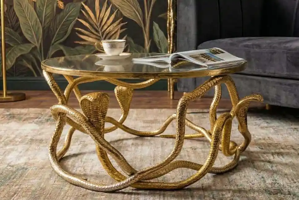 Super Cena Luxusní konferenční stolek Medusa se zlatou sochařskou podstavou 67 cm