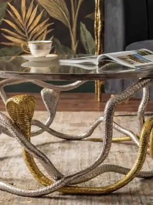 Pouze Dnes Luxusní konferenční stolek Medusa se zlato-stříbrnou podstavou 67 cm