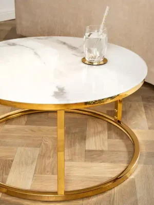 Luxusní konferenční stolek v mramorovém vzhledu Elegance bílý 60cm Oblíbený