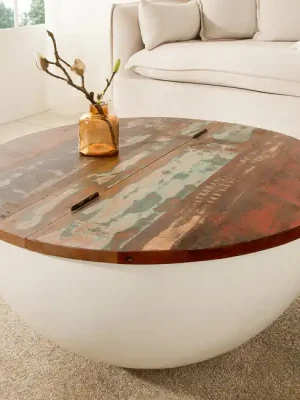 Levný Konferenční stolek z recyklovaného dřeva Jakarta bílý 70cm